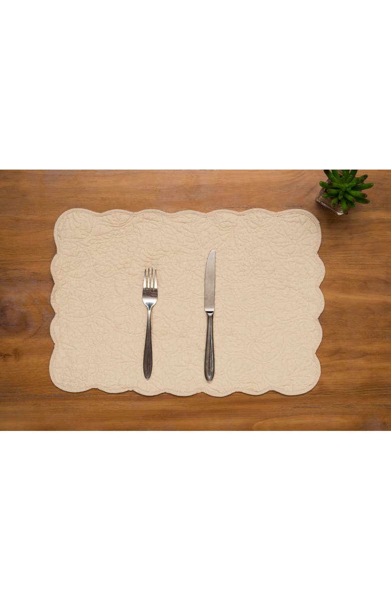 C&F Home Christiana Khaki Reversible Machine Washable Scallop Quilt Placemats Set of 6, Alternate, color, Beige