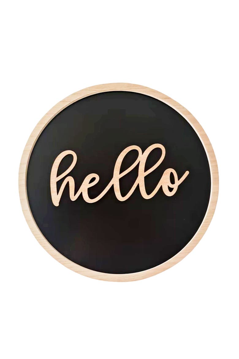 Hello Script Round Wall Decor, Main, color, Black