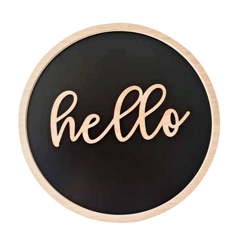Hello Script Round Wall Decor