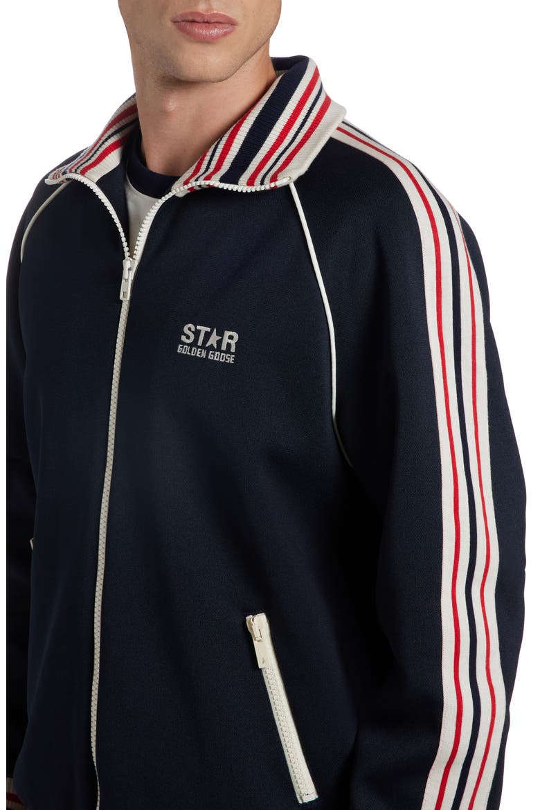 Stripe Trim Raglan Sleeve Track Jacket, Alternate, color, DARK BLUE/ PAPYRUS
