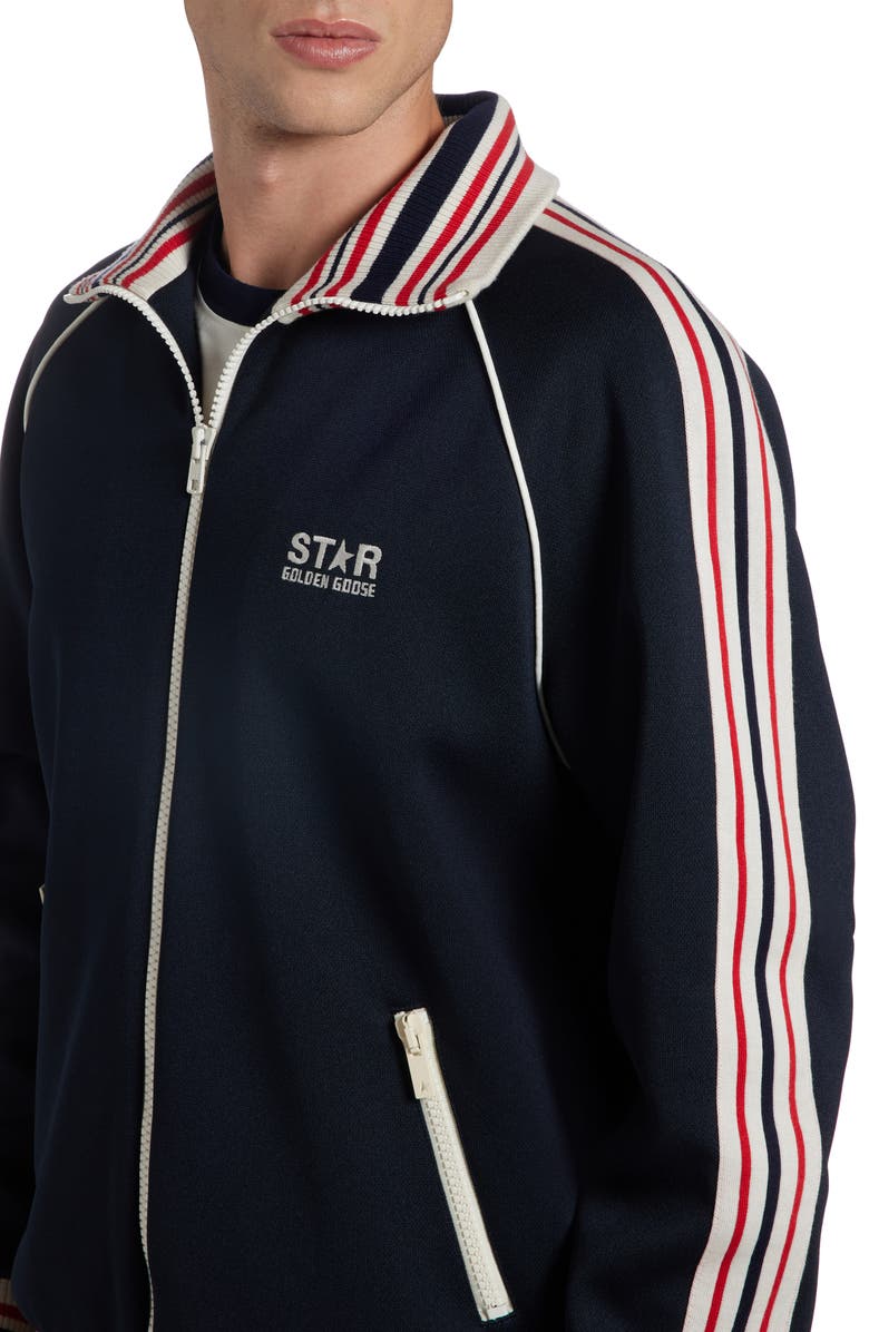 Golden Goose Stripe Trim Raglan Sleeve Track Jacket, Alternate, color, Dark Blue/ Papyrus