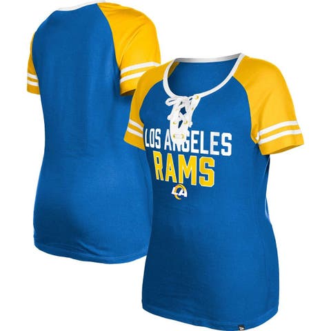 Women's New Era  Royal Los Angeles Rams Raglan Lace-Up T-Shirt