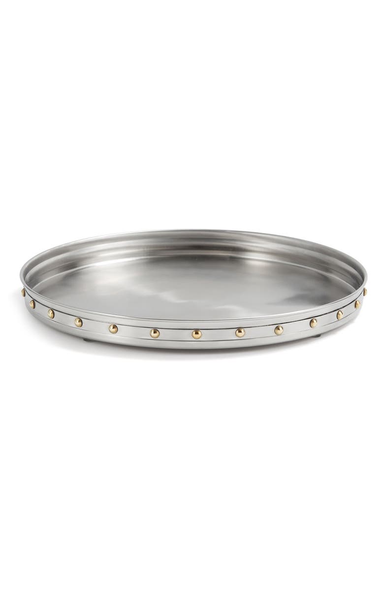 ROSELLI TRADING COMPANY Rivets Stainless Steel Serving Tray, Main, color, Silver