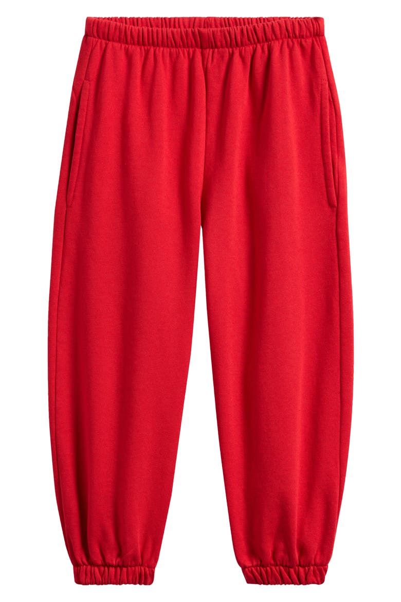 Kids' Curve Logo Organic Cotton Fleece Joggers, Main, color, RED