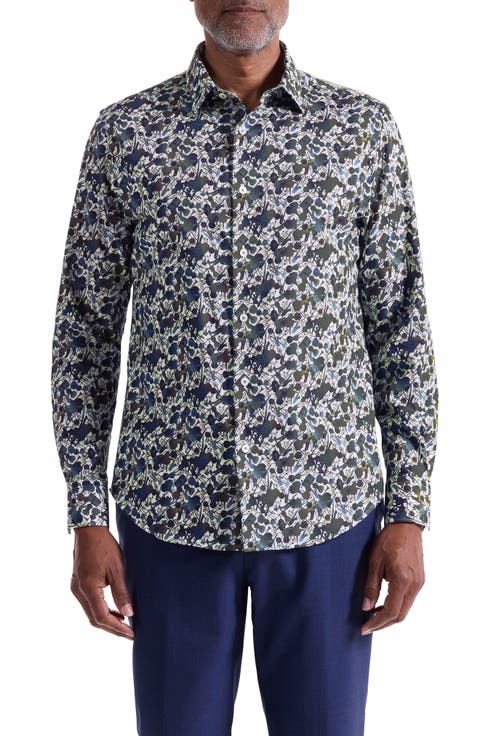 Julian Shaped Fit Orchestra Print Cotton Button-Up Shirt