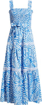 Anne Klein Floral Print Linen Blend Midi Dress