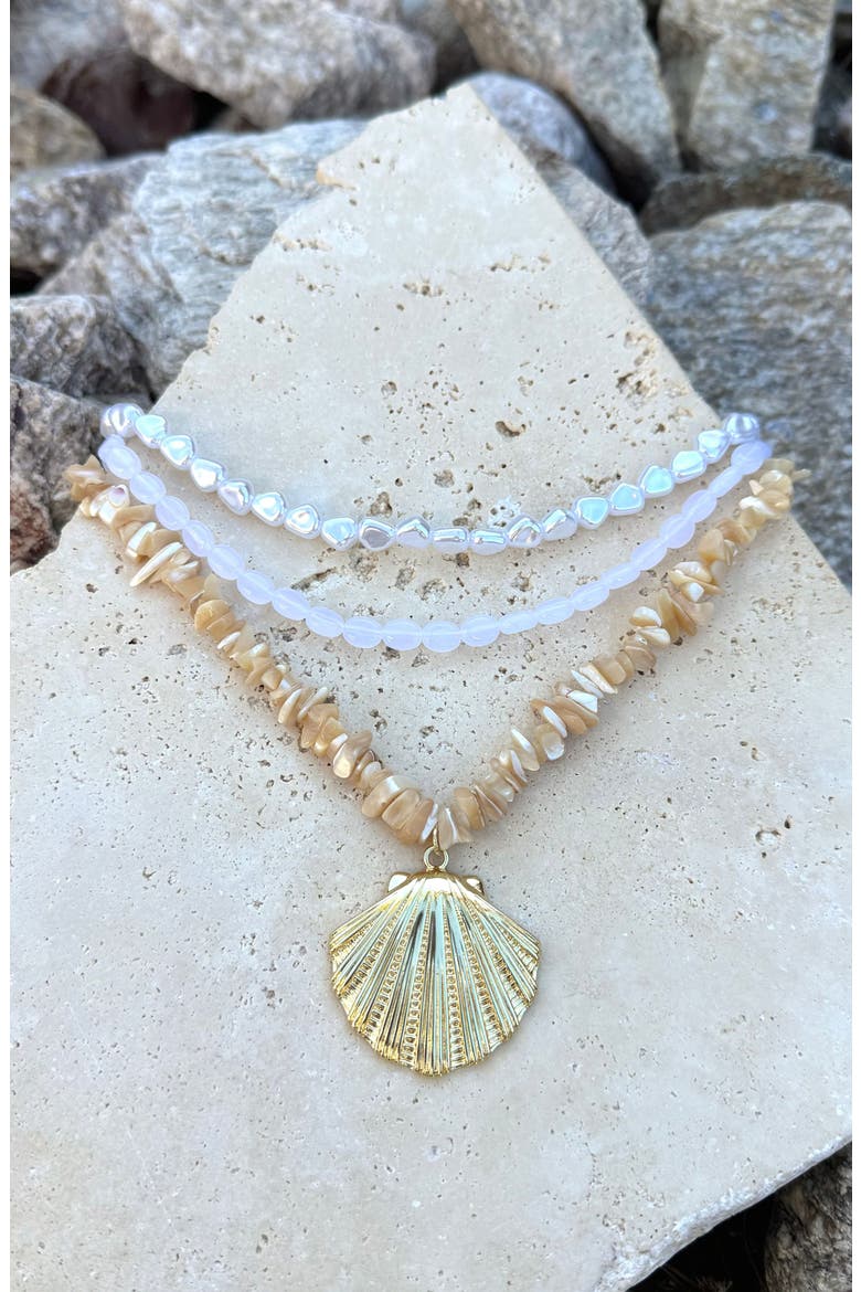 Multistrand Shell Pendant Necklace, Alternate, color, GOLD/ WHITE