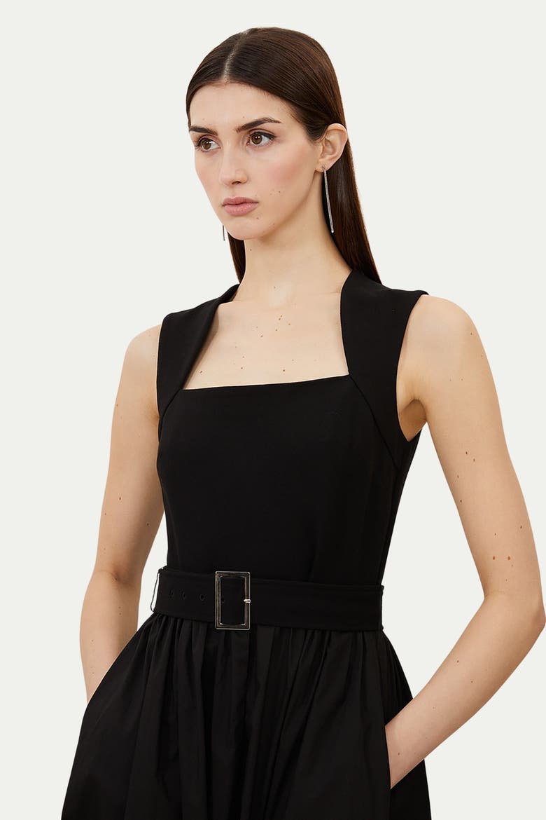 Square Neck Belted Maxi Dress, Alternate, color, Black