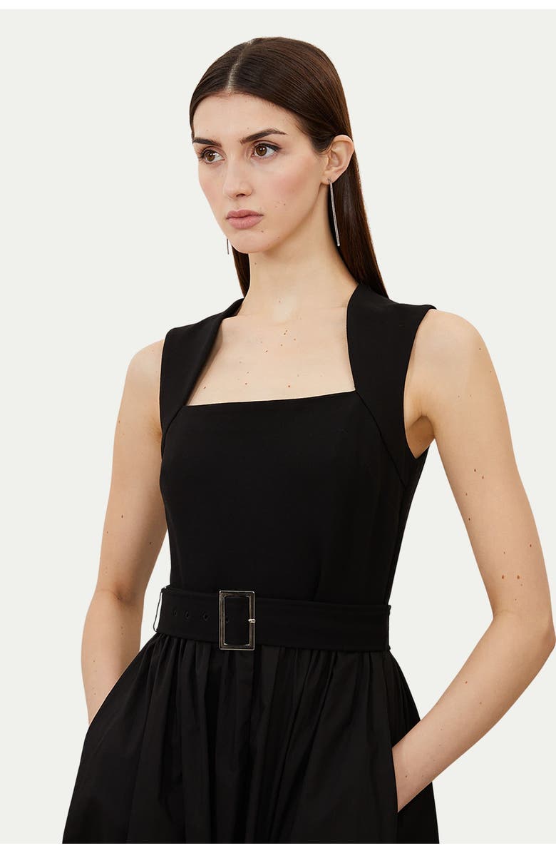 Karen Millen Square Neck Belted Maxi Dress, Alternate, color, Black