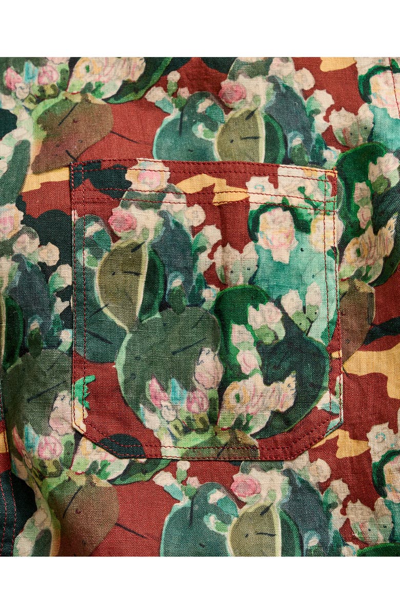 Billy Reid Cactus Treme Short Sleeve Linen Button-Up Shirt, Alternate, color, Green Multi