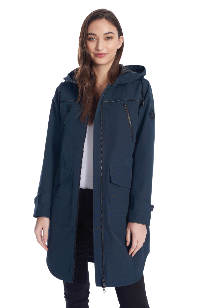 Kusawa - Mid-length Hooded Drawstring-Waist Raincoat, Main, color, Navy