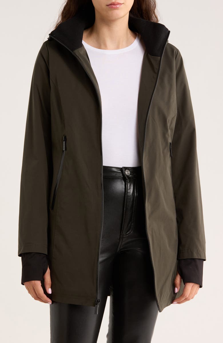 Michael Kors Water Resistant Faux Fur Lined Hood Insulated Softshell Jacket, Alternate, color, Olive