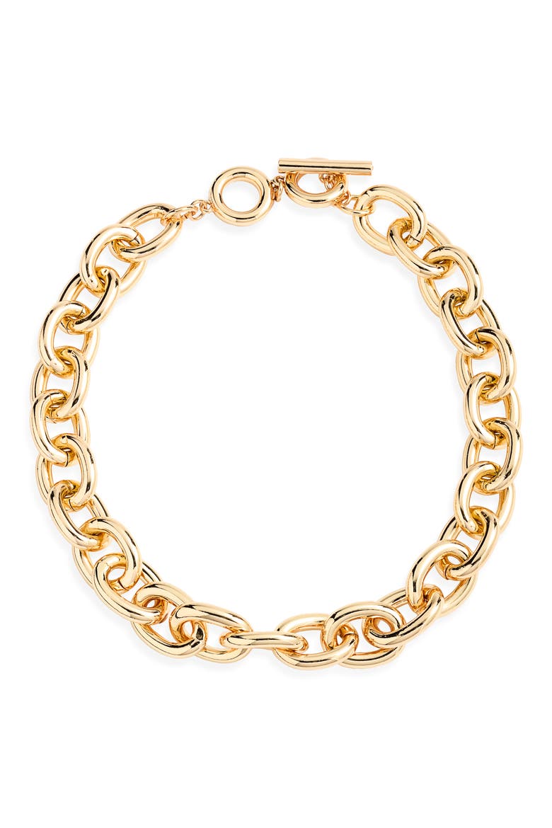 Large Curb Link Toggle Necklace, Main, color, GOLD