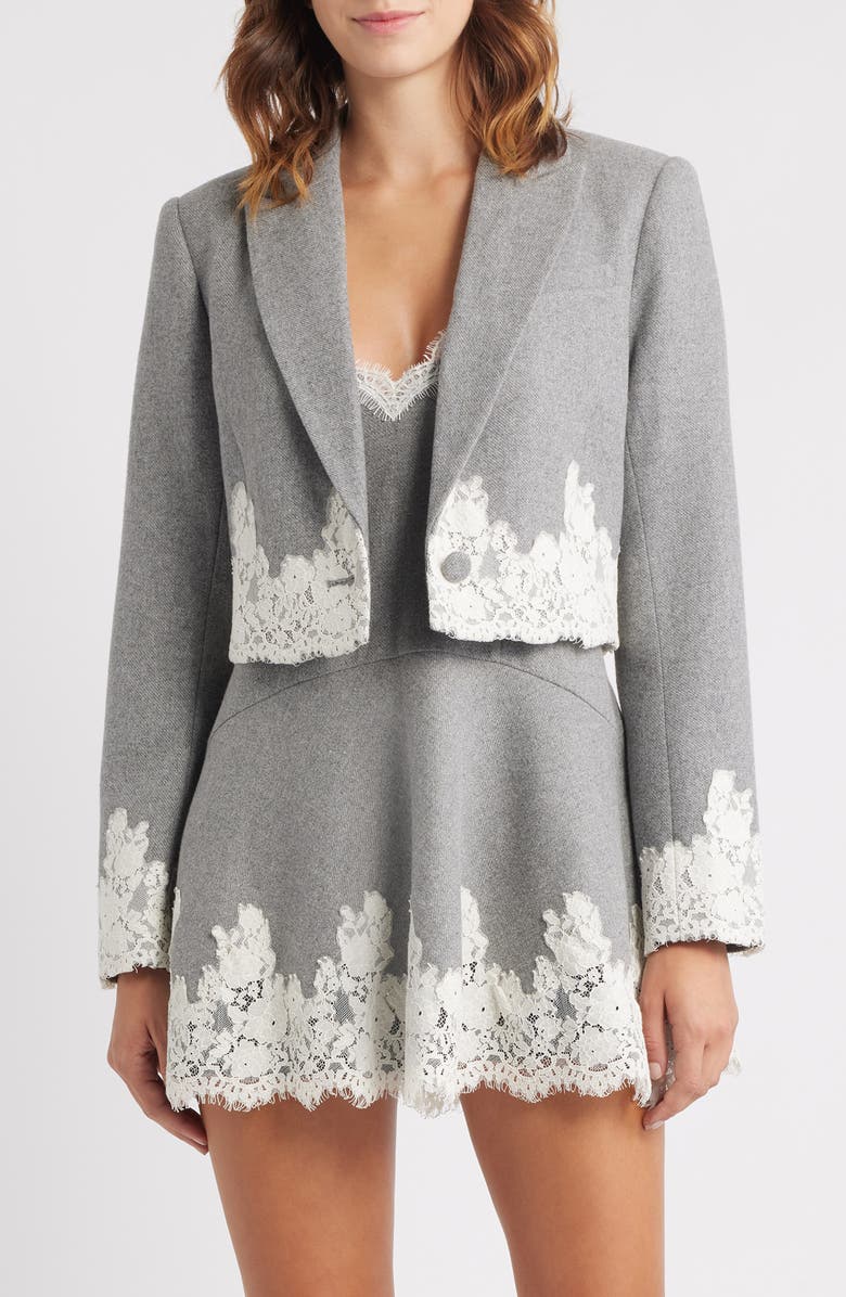 LoveShackFancy Icarus Lace Detail Crop Jacket, Main, color, Grey Melange