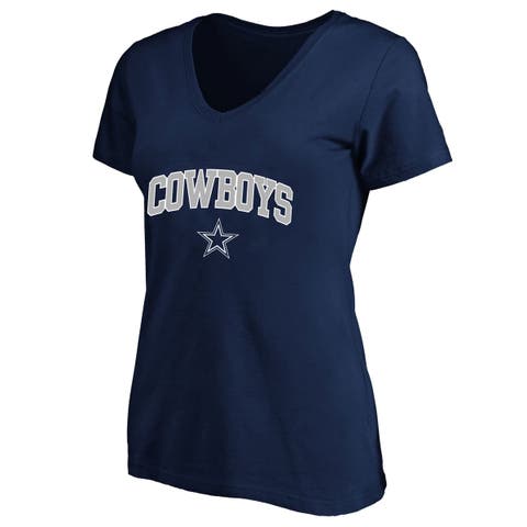 Women's Fanatics Navy Dallas Cowboys Plus Size Arch Over Logo V-Neck T-Shirt