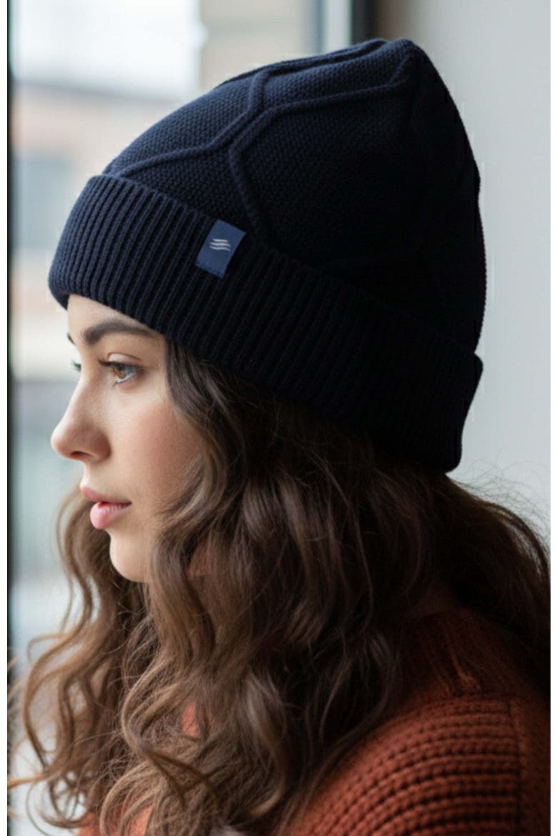 The Softest Ultra cozy Yak Yarn with Diamond Cable Knit Beanie, Alternate, color, Navy