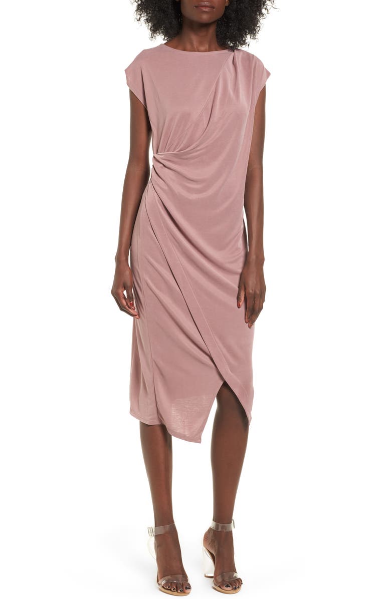 Topshop Asymmetrical Slinky Drape Midi Dress, Main, color, 