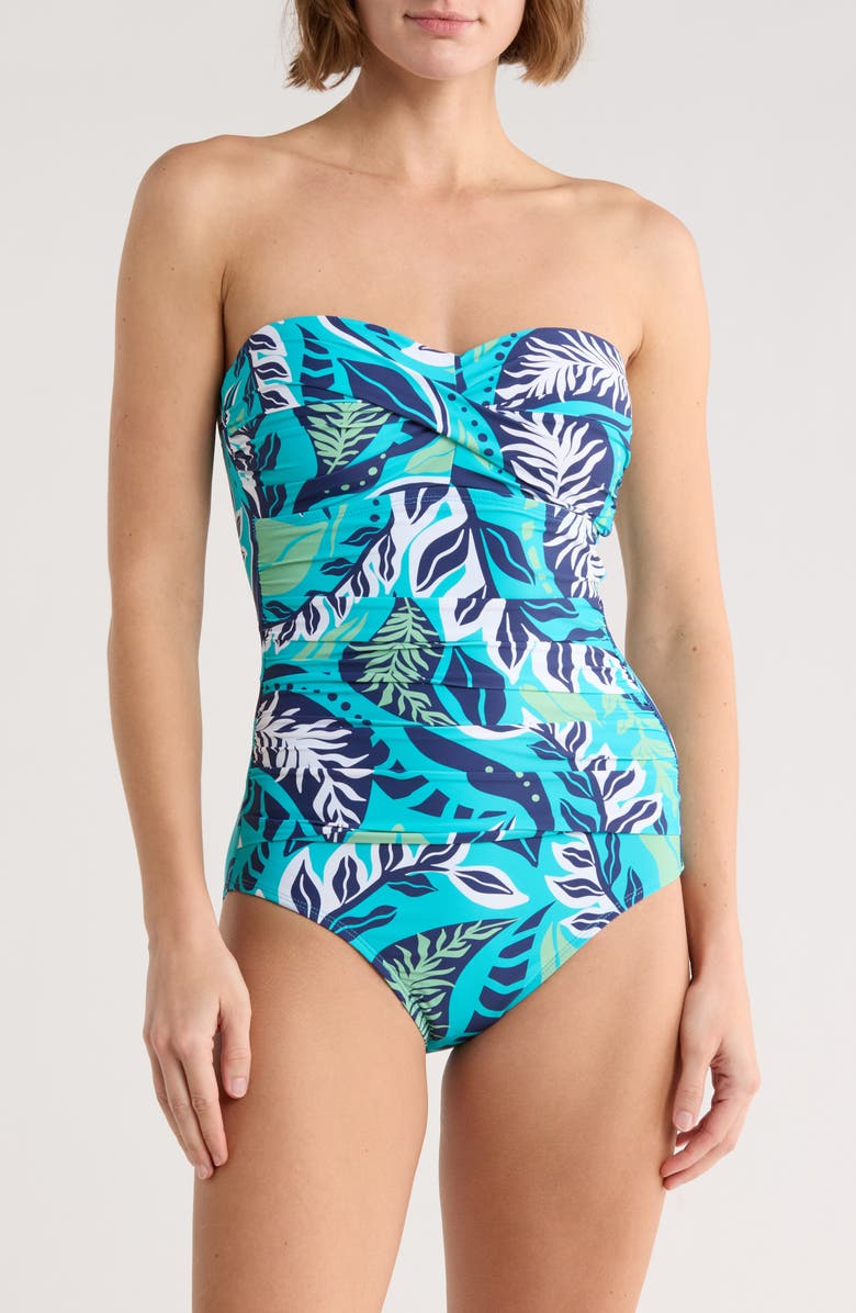 JANTZEN Flora Bandeau One-Piece Swimsuit, Alternate, color, Calypso Blue