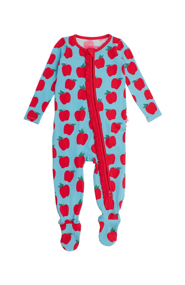 RuffleButts Baby Girls Modal Blend Ruffle One Piece Footie Pajamas, Main, color, Blue Apple Of My Eye