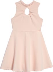 Ava & Yelly Kids' Mock Neck Keyhole Ribbed Dress