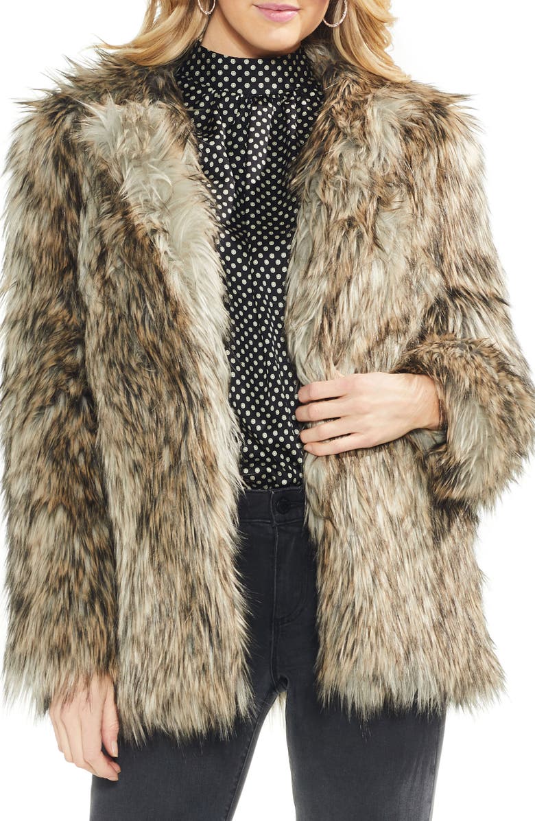 Vince Camuto Faux Fur Kiss Front Jacket, Main, color, 