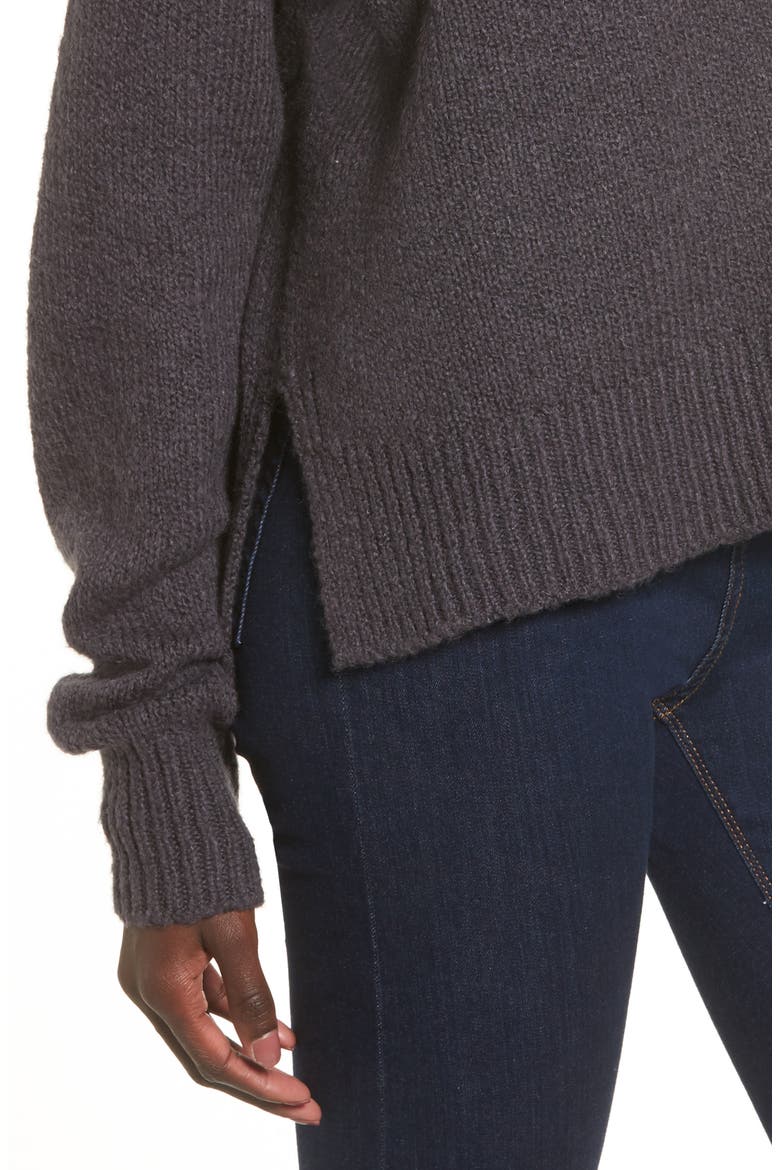 Fuzzy Side Slit Sweater, Alternate, color, GREY STONEHENGE