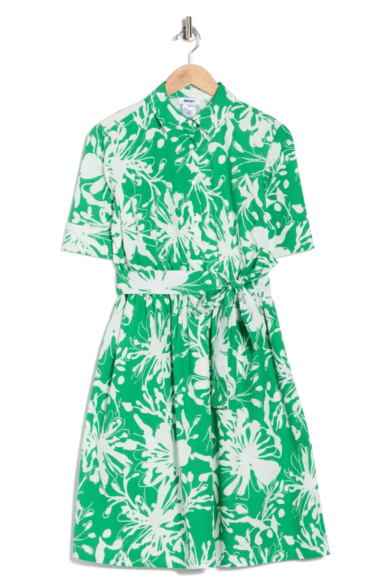 Floral Elbow-Length Sleeve Cotton Shirtdress, Alternate, color, FERN/ IVORY