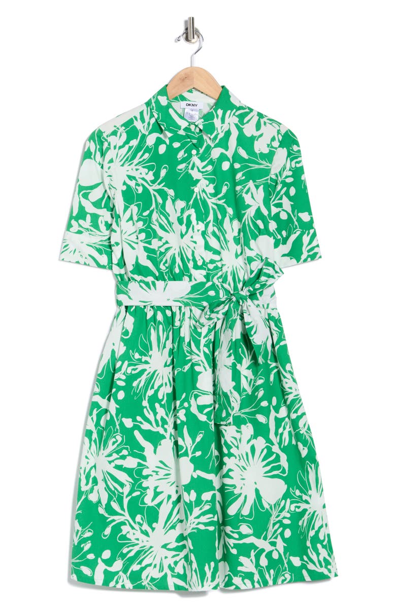 DKNY Floral Elbow-Length Sleeve Cotton Shirtdress, Alternate, color, Fern/ Ivory