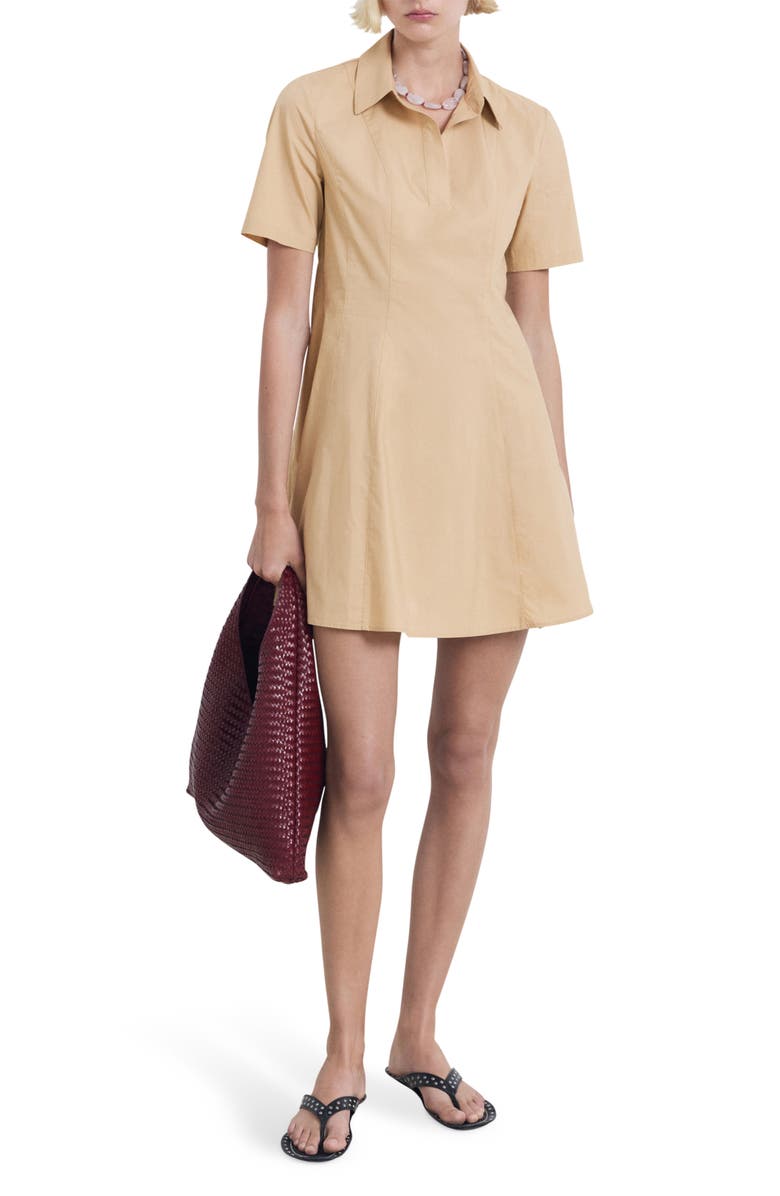 MANGO Short Sleeve Shirtdress, Main, color, Medium Brown