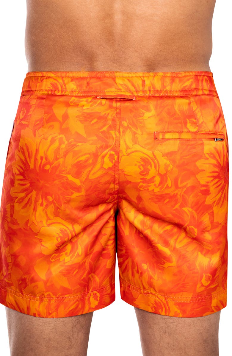 PRINCE & BOND Elvio 5.5" Sunburst Floral Nylon Swim Trunks, Alternate, color, 