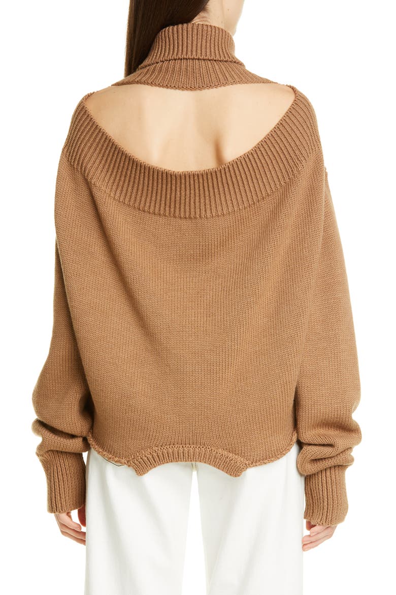 Cowl Back Merino Wool Turtleneck Sweater, Alternate, color, TAUPE