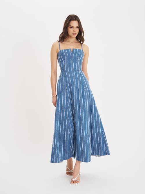 Miss Circle Abygail Stripe Cotton Denim Maxi Dress In Blue