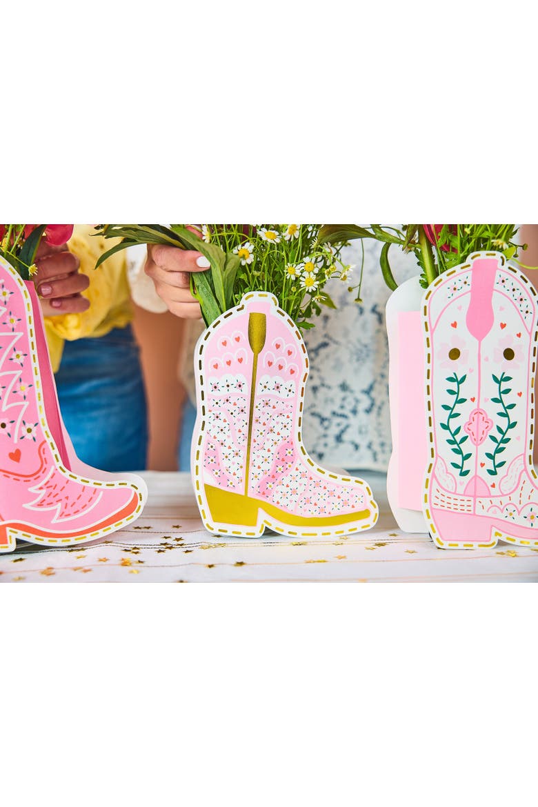 Boot Scoot Blooms Cowboy Boot Pop-Up Vase Slip Covers Set of 3 - Multi-Size Pink Boot-Shaped Die-Cut Paper Vase Sleeves for Western Tables, Alternate, color, Pink