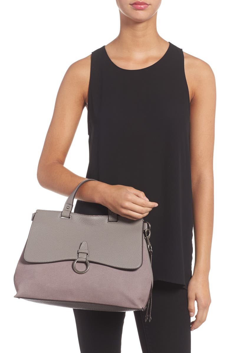 Rebecca Minkoff Medium Keith Suede & Leather Satchel, Alternate, color, Grey