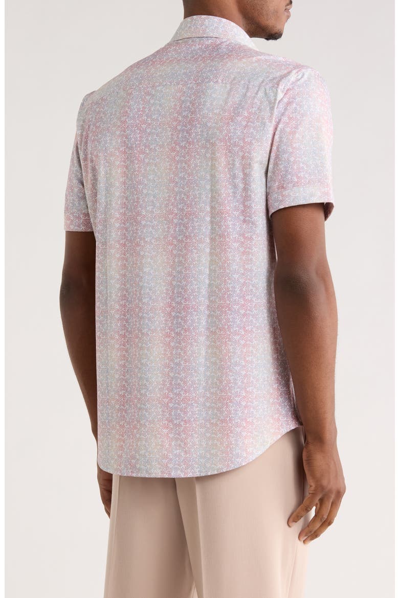 Print Short Sleeve Button-Up Shirt, Alternate, color, CORAL
