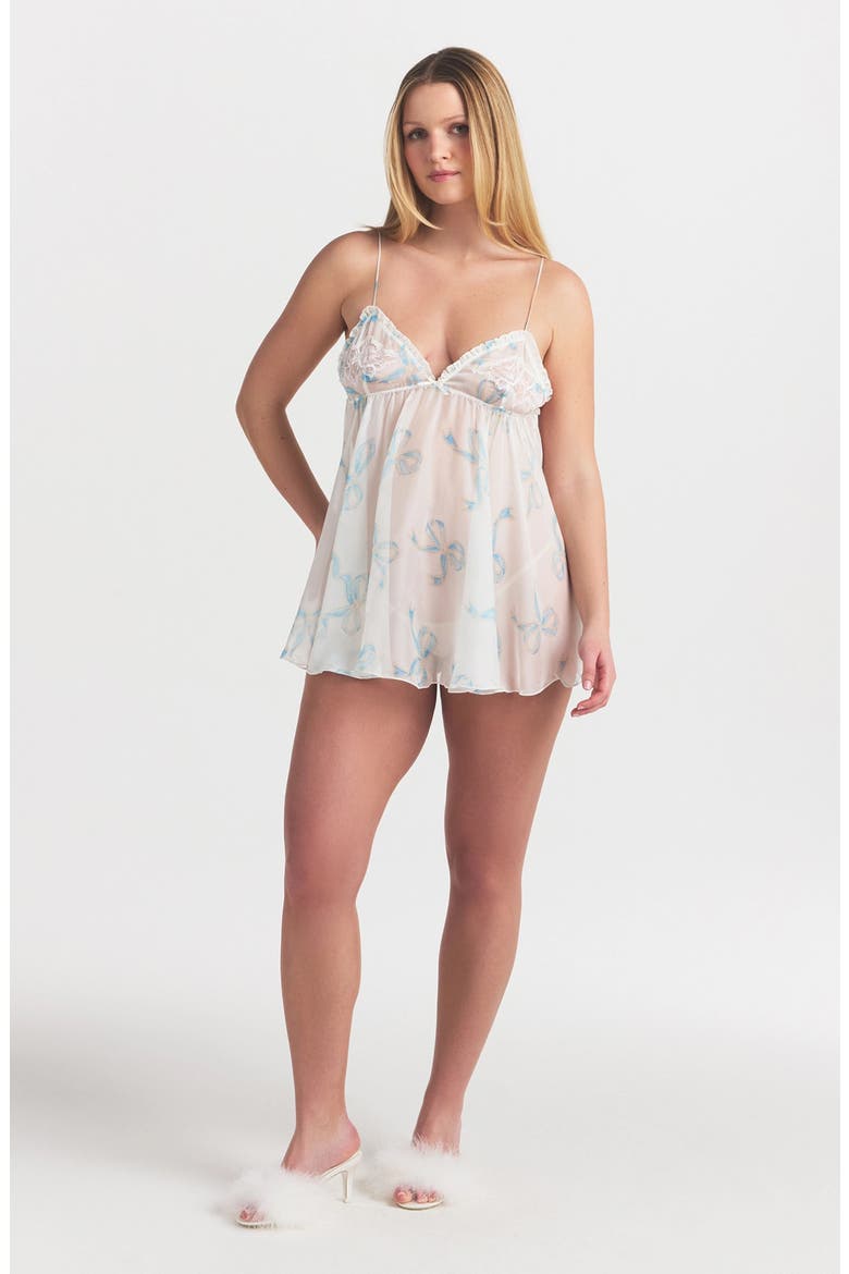 Romance Silk Babydoll Slip, Alternate, color, IVORY PEARL BOWS PRINT