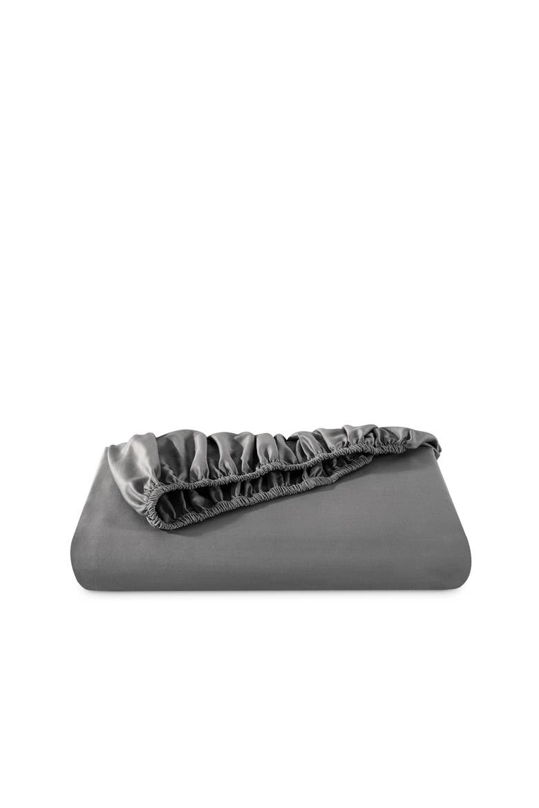 400 Thread Count Organic Cotton Sateen Fitted Sheet - Split Head King, Main, color, Grey