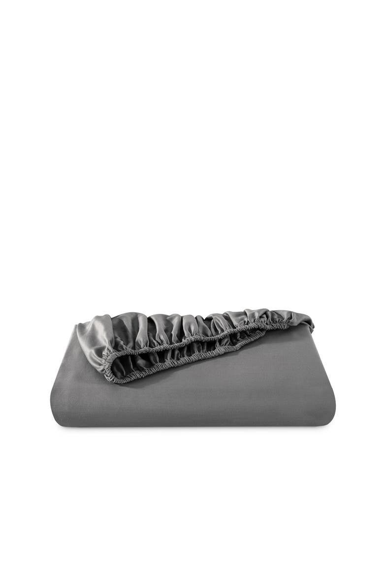 Bare Home 400 Thread Count Organic Cotton Sateen Fitted Sheet - Split Head King, Main, color, Grey