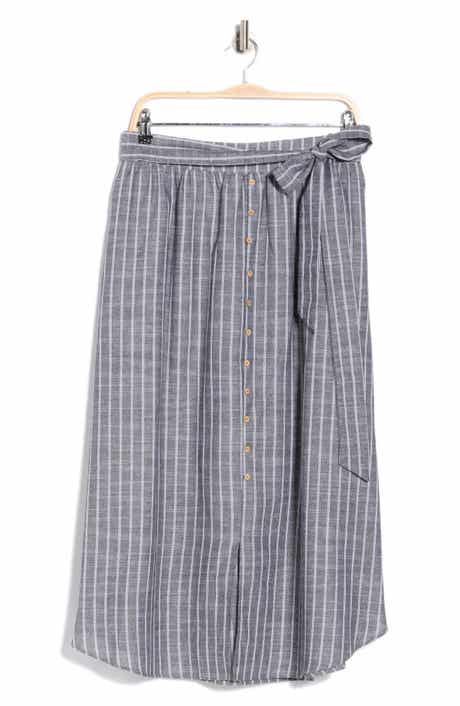 Renee C Stripe Tie Waist Linen Blend Midi Skirt