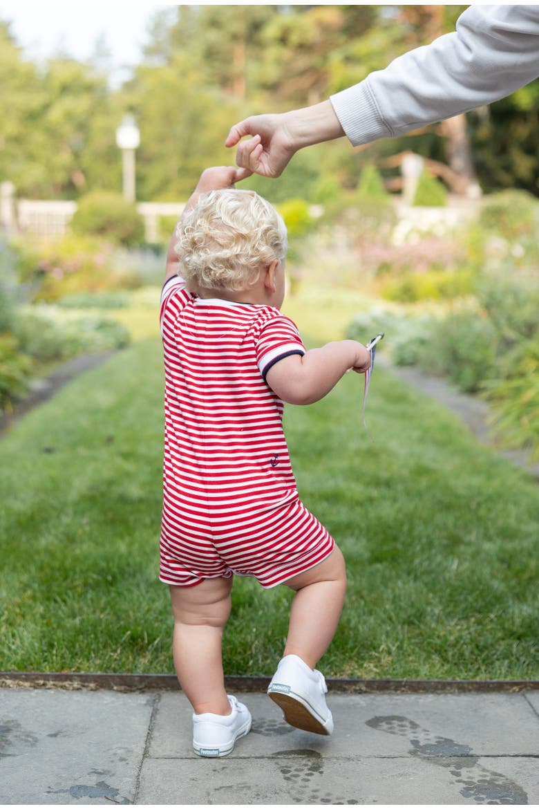 Stripe Knit Shortall With Nautical Embroidery, Alternate, color, Red / White