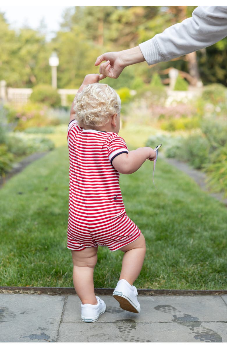 Florence Eiseman Stripe Knit Shortall With Nautical Embroidery, Alternate, color, Red / White