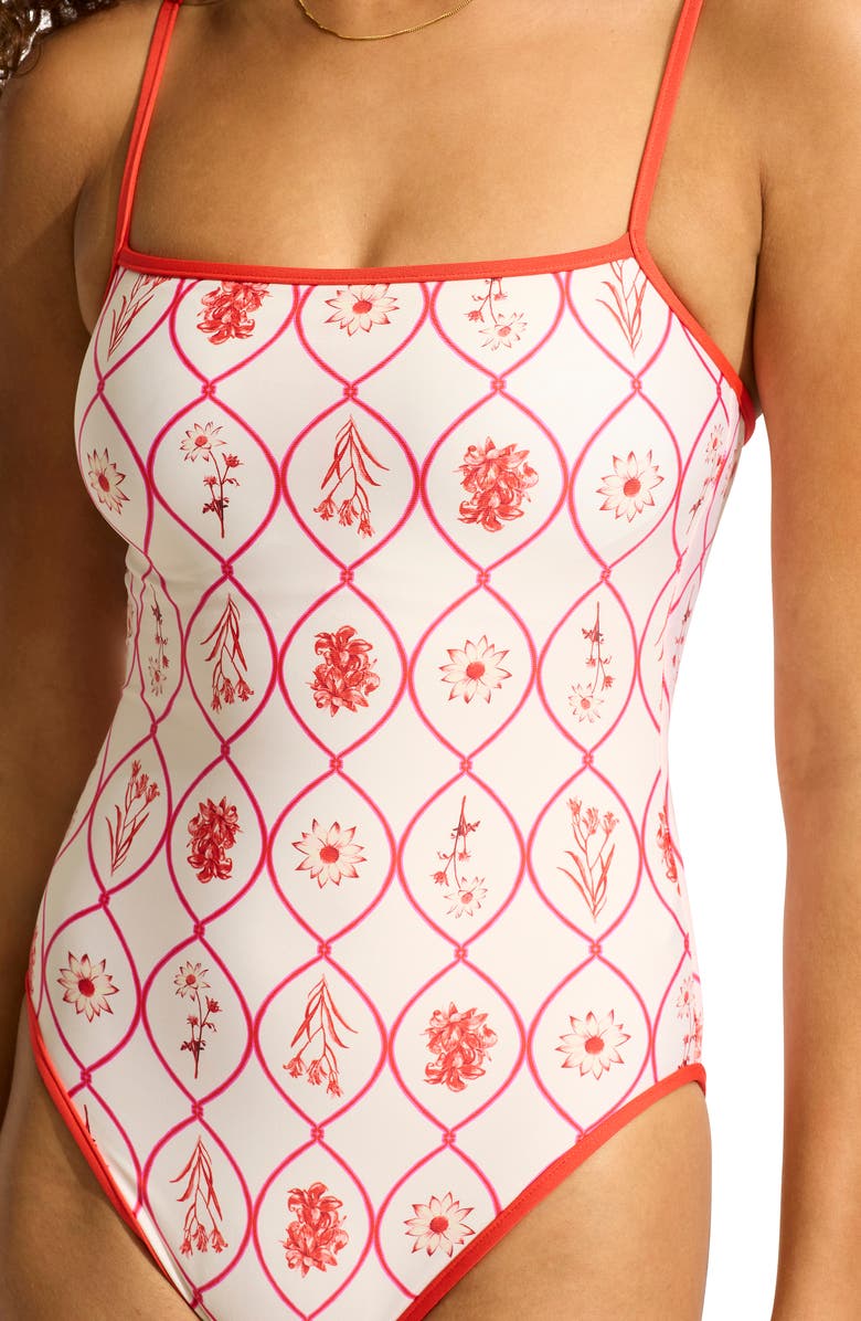 Seafolly Square Neck One-Piece Swimsuit, Alternate, color, Flame