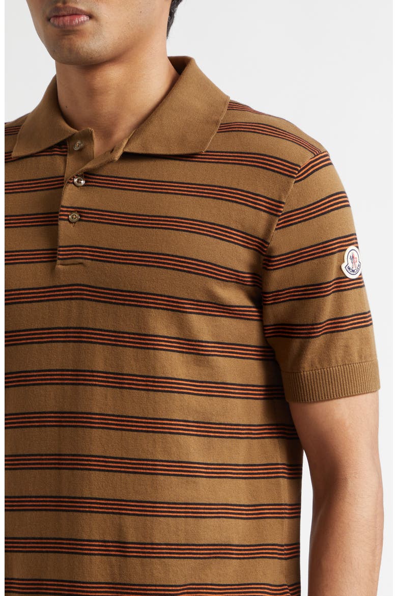 Stripe Logo Patch Polo, Alternate, color, BROWN