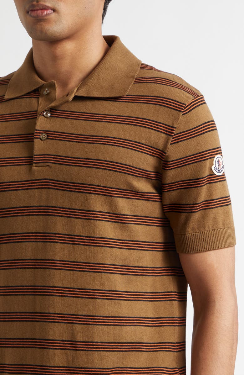 Moncler Stripe Logo Patch Polo, Alternate, color, Brown