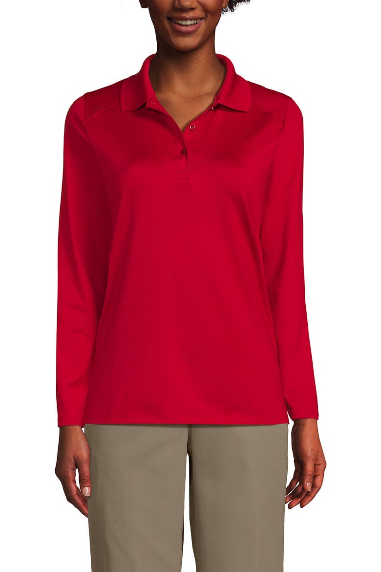 School Uniform  Long Sleeve Feminine Fit Rapid Dry Polo Shirt, Main, color, Red