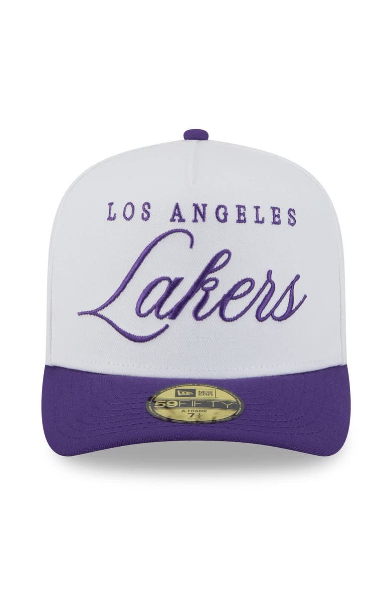 New Era Men's New Era White/Purple Los Angeles Lakers 2025 NBA Draft A-Frame 59FIFTY Fitted Hat, Alternate, color, White
