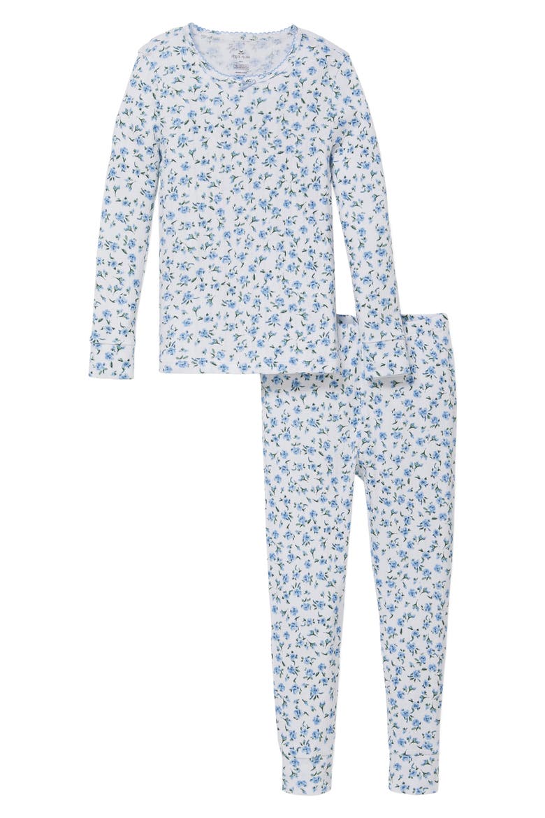 Blue Floral Pointelle Fitted Two-Piece Pajama Set, Main, color, BLUE