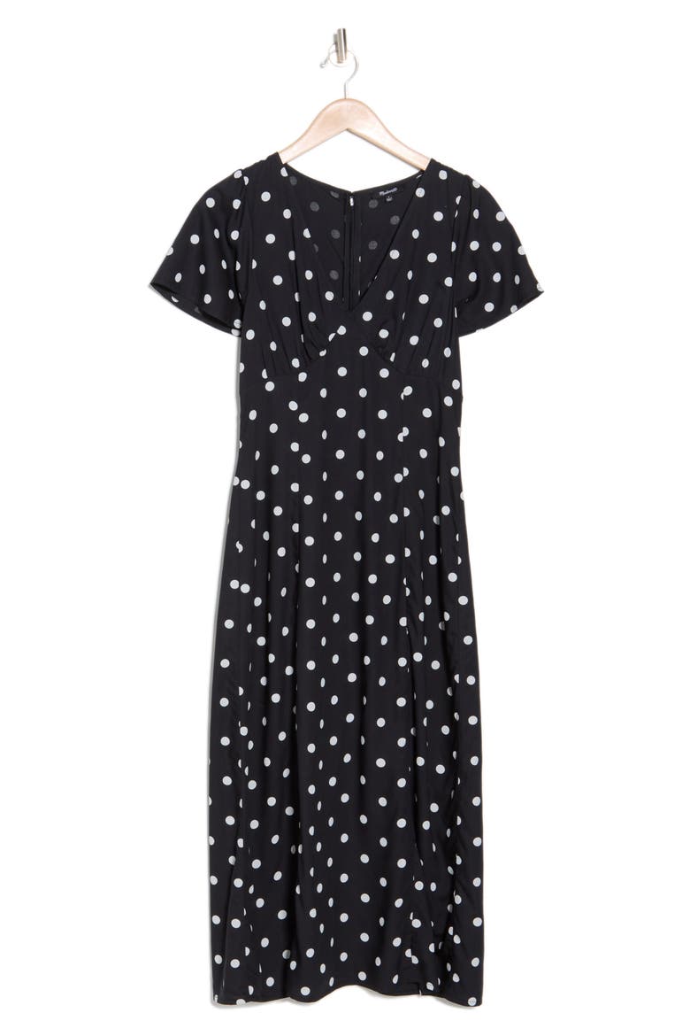 Polka Dot Flutter Sleeve Dress, Alternate, color, TRUE BLACK