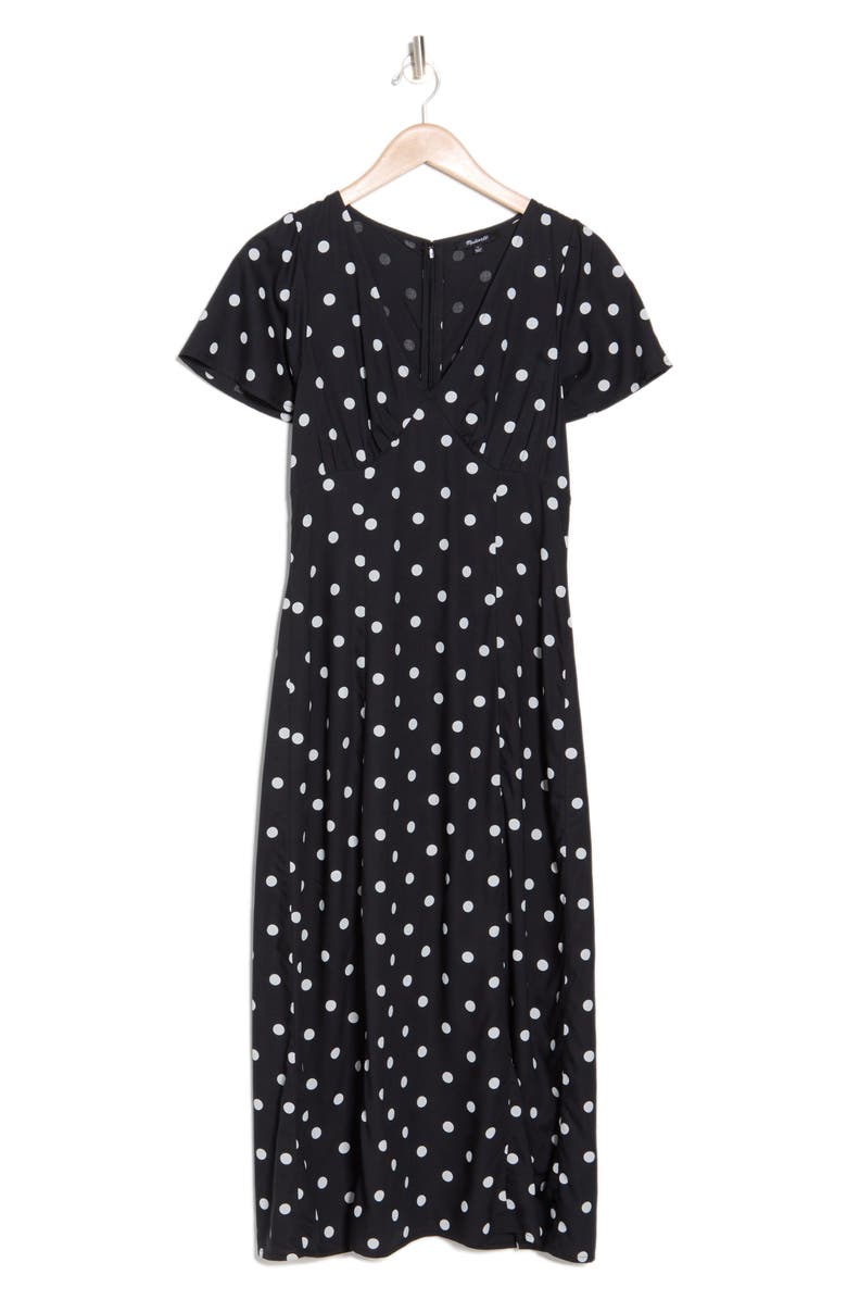 Madewell Polka Dot Flutter Sleeve Dress, Alternate, color,