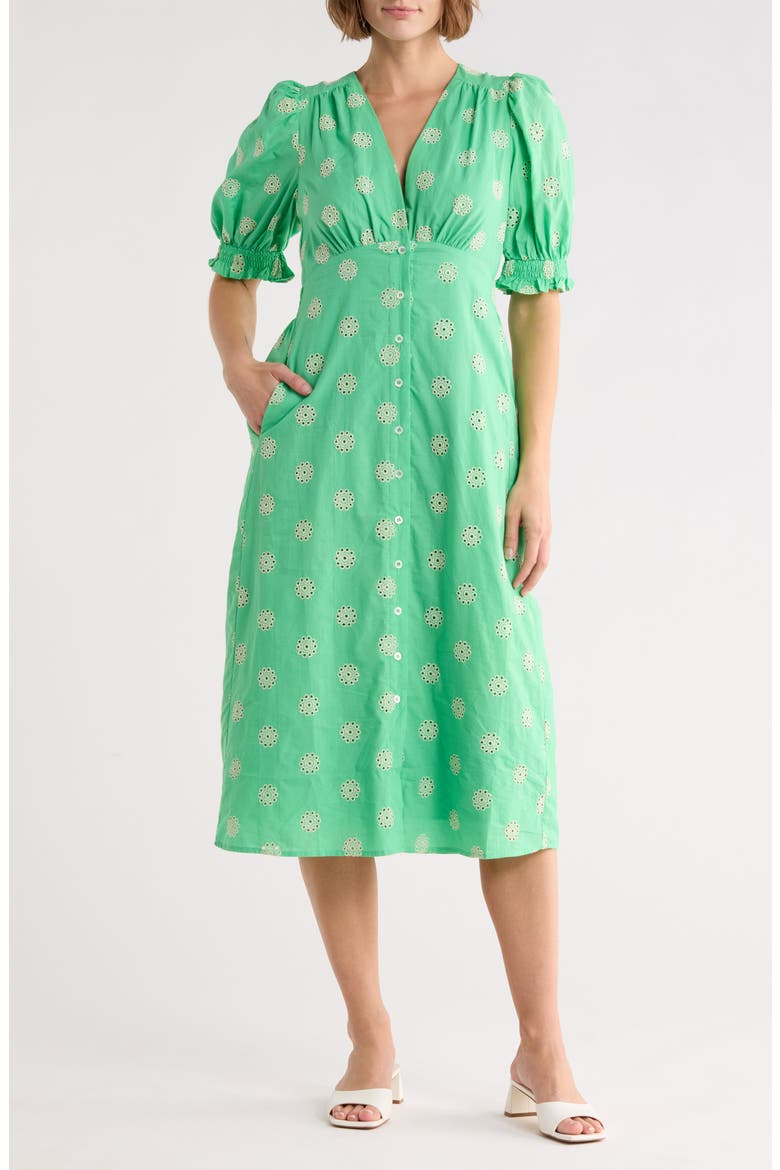 Gabrielle Cotton Eyelet Dress, Main, color, EMERAUDE